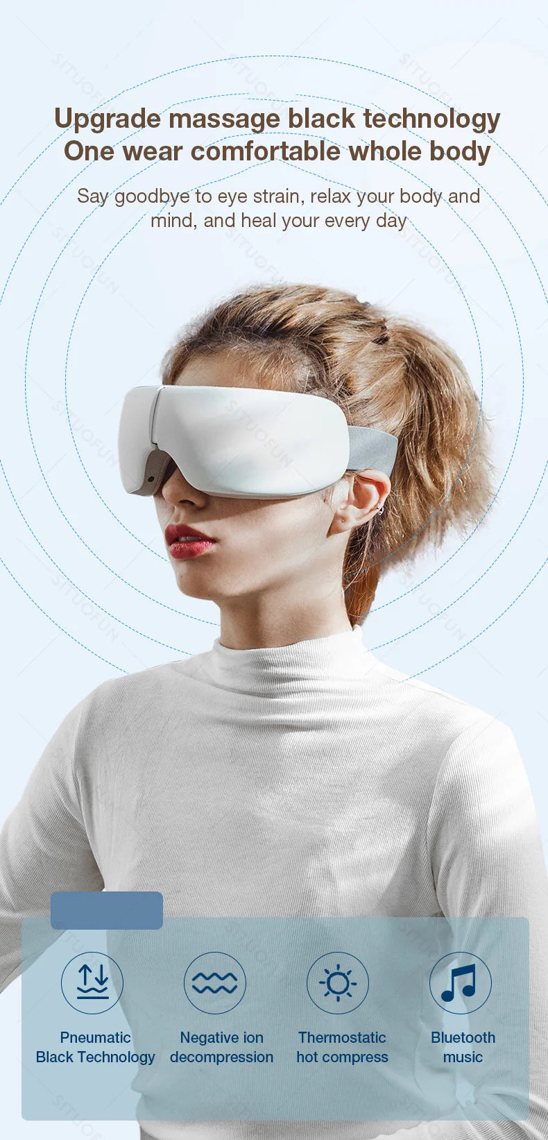 Eye Massager with Heat, Vibration and Bluetooth Music, Smart Massage Eye Mask for Eye Relax, Reduce Eye Strain, Improve Sleep