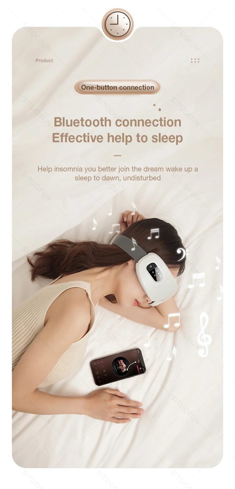 Eye Massager with Heat, Vibration and Bluetooth Music, Smart Massage Eye Mask for Eye Relax, Reduce Eye Strain, Improve Sleep