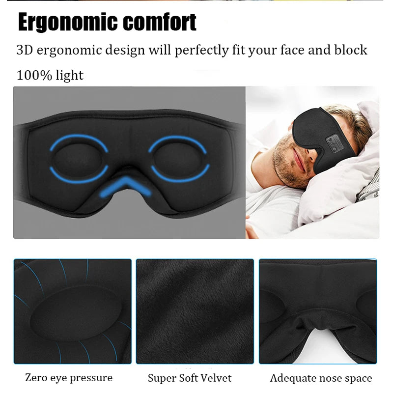 Bluetooth Sleeping Headphones 3D Wireless Music Eye Mask Bluetooth 5.2 Sleep Headset with Microphone Soft Adjustable Blindfold