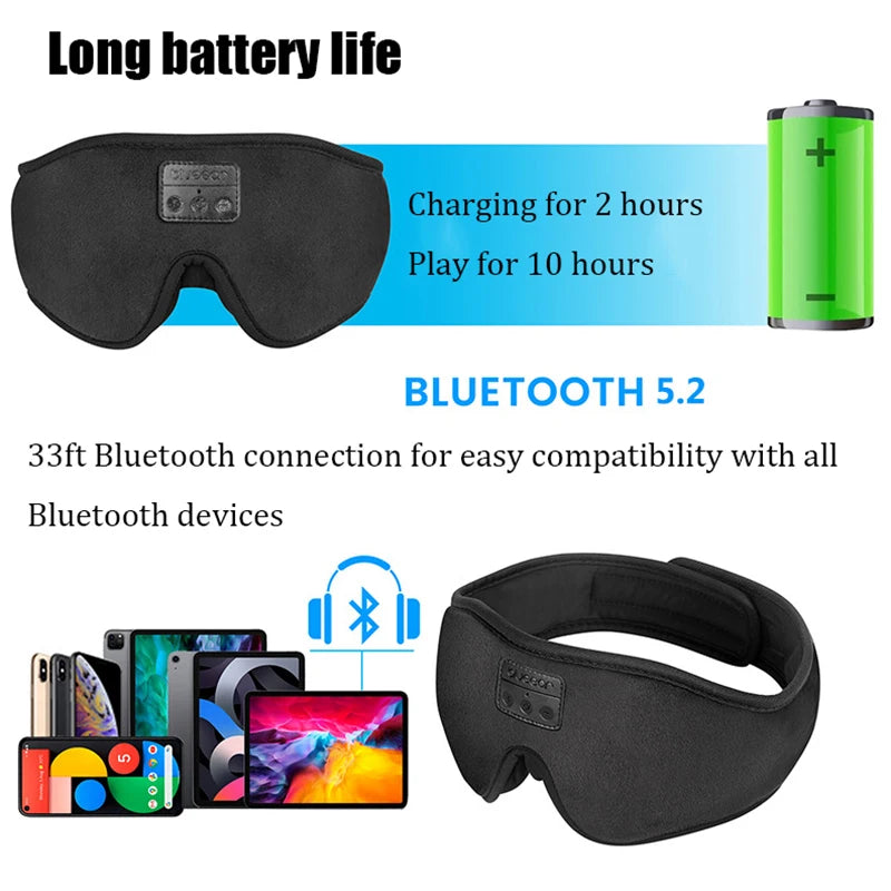 Bluetooth Sleeping Headphones 3D Wireless Music Eye Mask Bluetooth 5.2 Sleep Headset with Microphone Soft Adjustable Blindfold